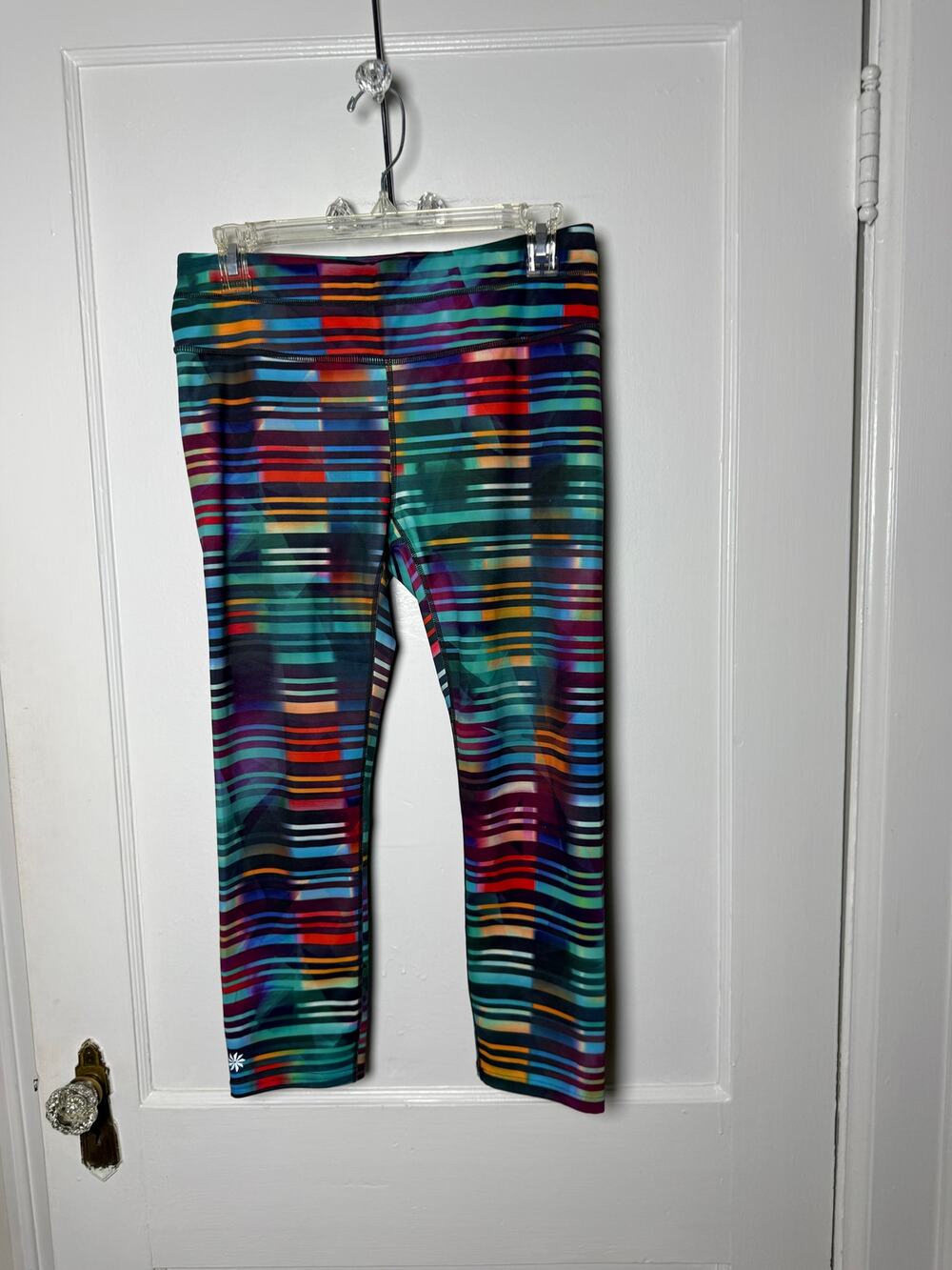 Athleta Multicolor Laser Beam Sonar Striped Colorful Athletic Leggings Cropped M
